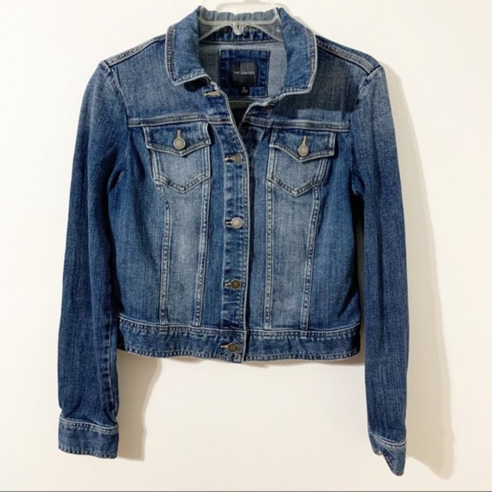 The Limited Y2K Classic Denim Darker Wash Button Front Jean Jacket Cotton Blend